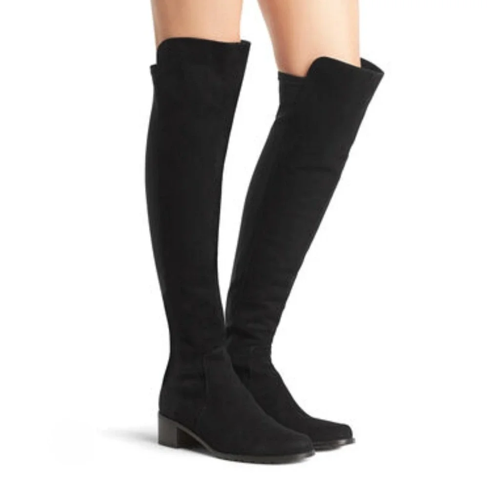 Stuart Weitzman 50/50 Black Suede Over The Knee Boots Low Block Heel Size 6.5